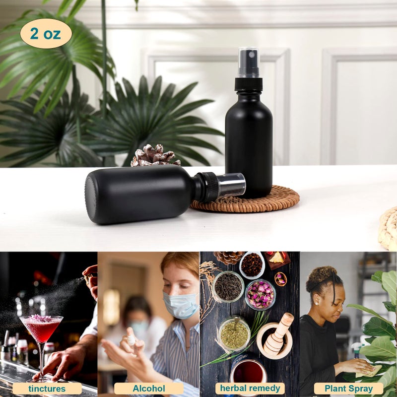 NOOEEISS Frosted Black Glass Small Spray Bottle 2 oz 24 Packs Fine Mist Sprayer Small Clear Bottles Refillable Containers mini spray bottles for Cleaning Solutions and Skin Care (Frosted Black 24pcs) - Image 5